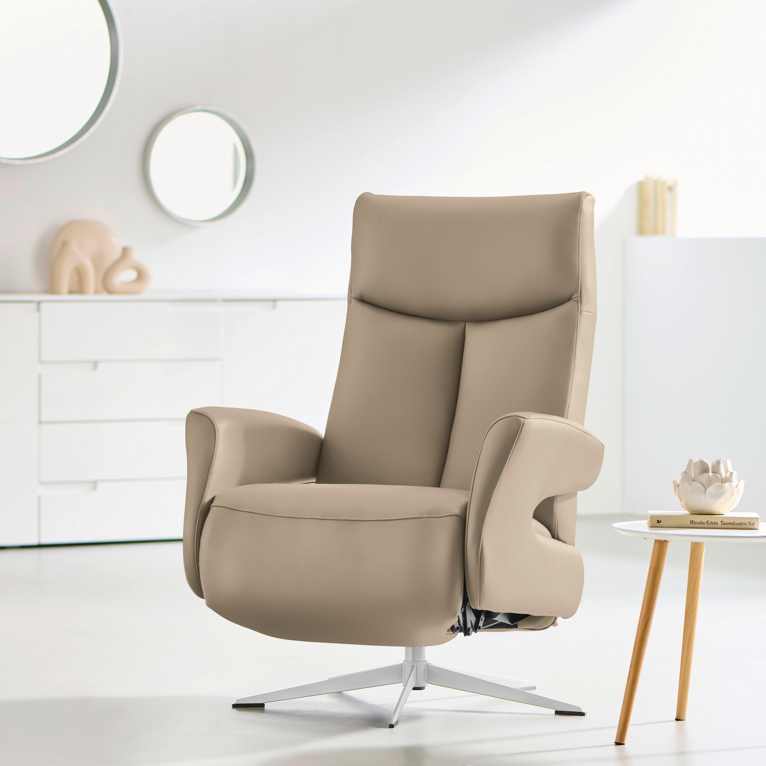 RELAXSESSEL in Leder Cappuccino  - Chromfarben/Cappuccino, Design, Leder/Metall (74/105/82cm) - Welnova