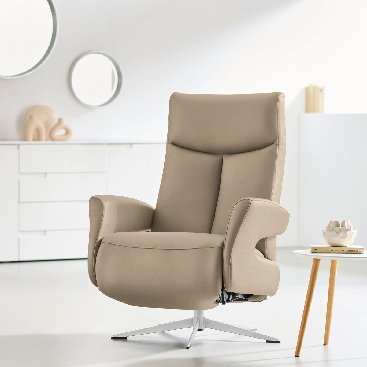 RELAXSESSEL in Leder Cappuccino  - Chromfarben/Cappuccino, Design, Leder/Metall (74/105/82cm) - Welnova