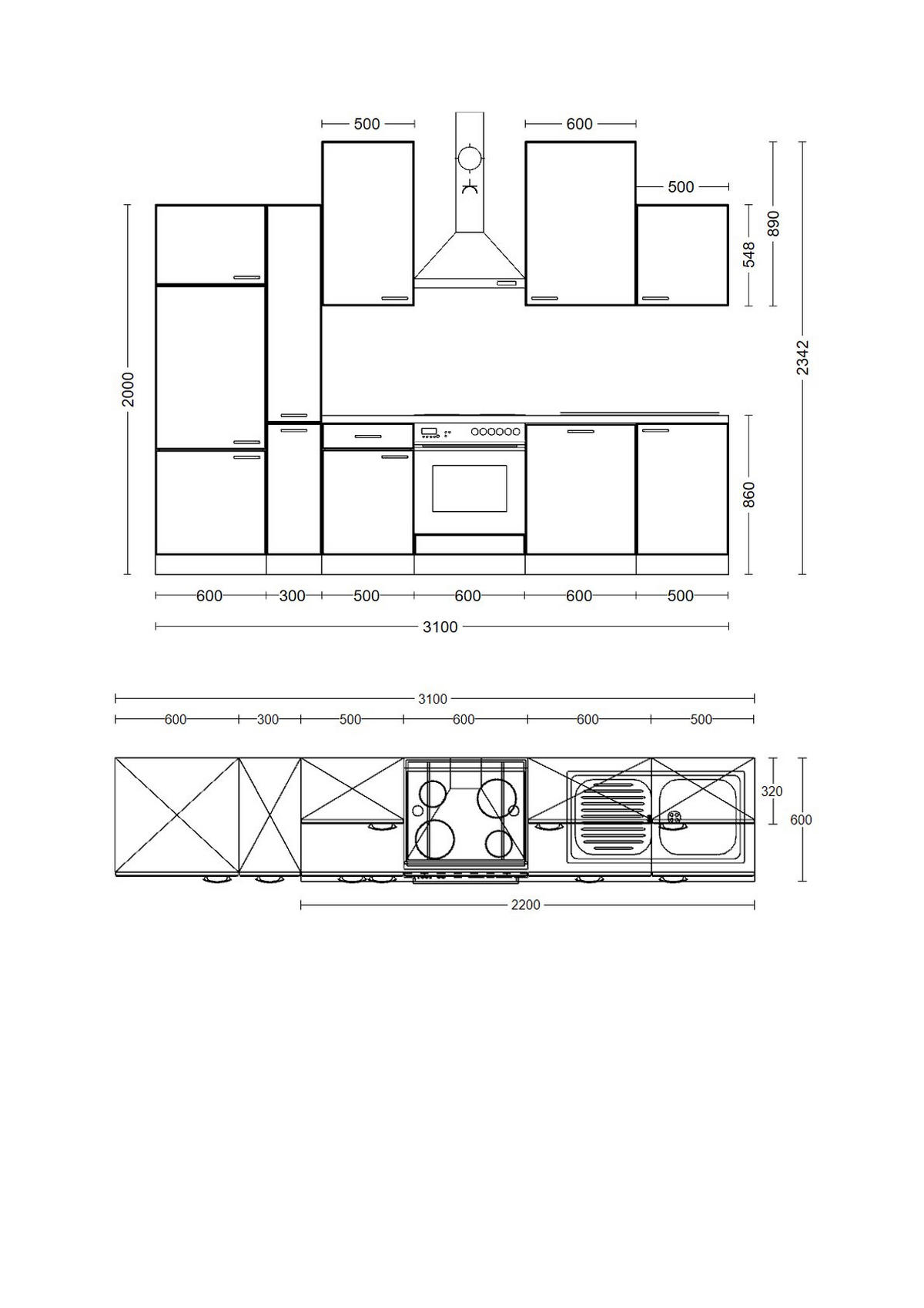 KÜCHENBLOCK 310 cm   in Sonoma Eiche, Kaschmir  - Kaschmir/Edelstahlfarben, MODERN, Holzwerkstoff/Metall (310cm) - FlexWell