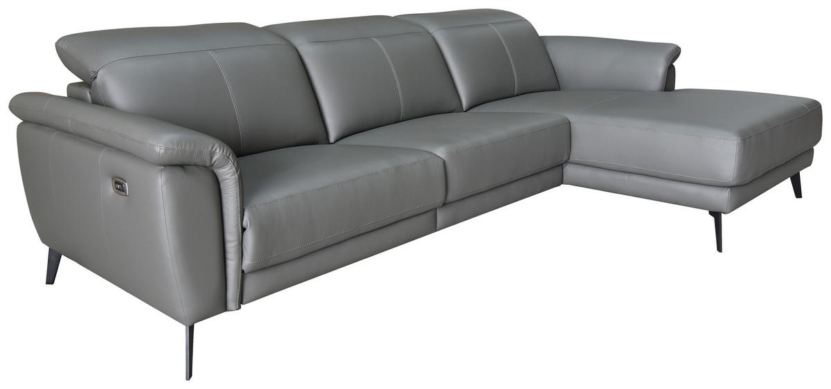 ECKSOFA Grau Echtleder  - Schwarz/Grau, MODERN, Leder/Holz (276/174cm) - Livetastic