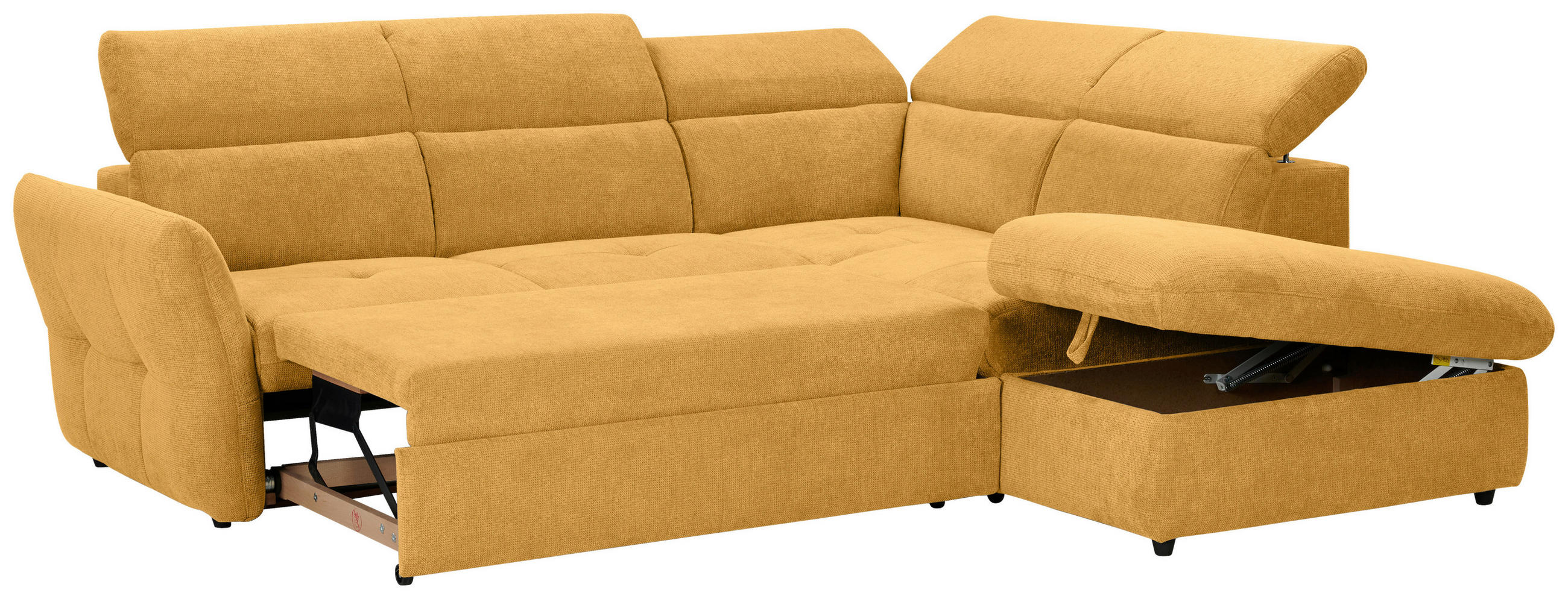 ECKSOFA in Mikrofaser Senfgelb  - Senfgelb/Schwarz, Design, Kunststoff/Textil (254/224cm) - Livetastic