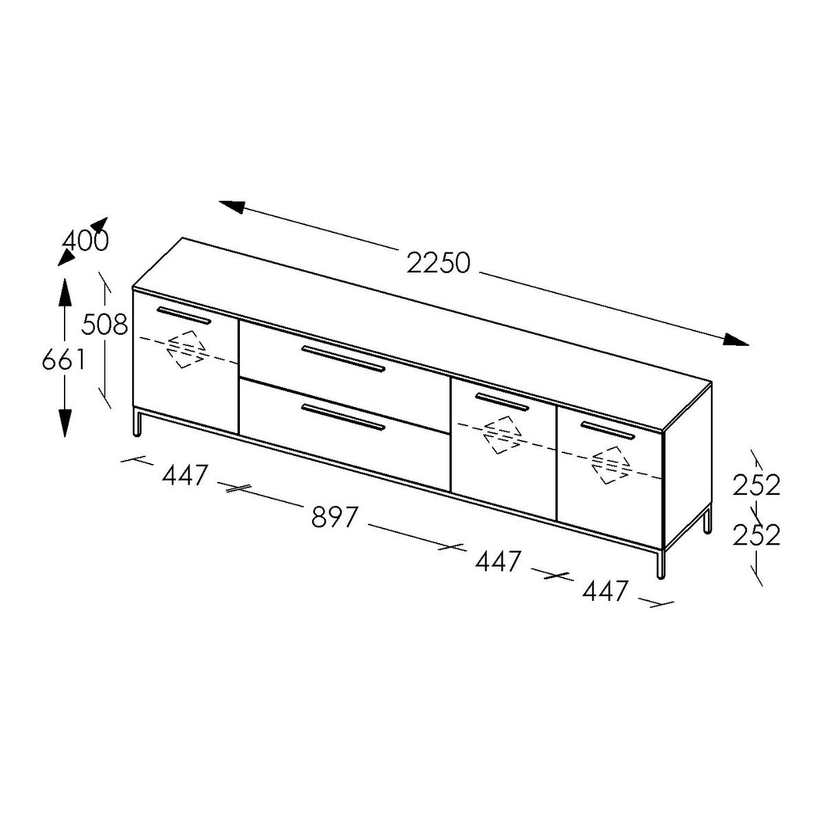 LOWBOARD Soul  in 225/66/40 cm  - Schwarz/Weiß, MODERN, Holzwerkstoff/Metall (225/66/40cm)