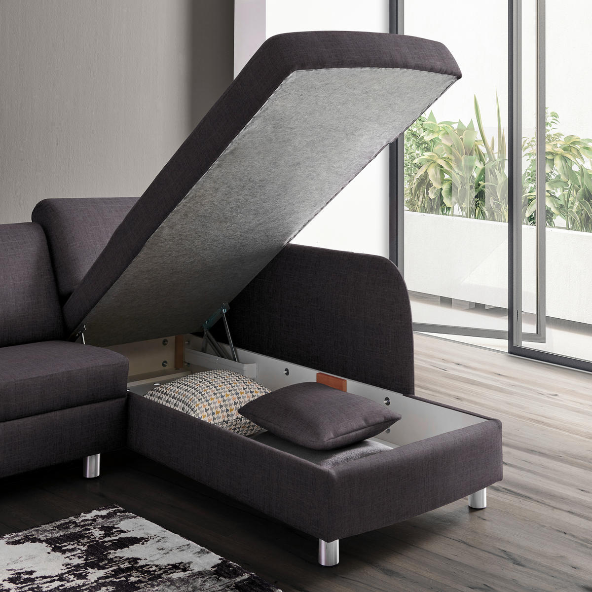 ECKSOFA in Chenille Schieferfarben, Dunkelgrau  227/208 cm  - Schieferfarben/Dunkelgrau, KONVENTIONELL, Textil/Metall (227/208cm) - Sedda