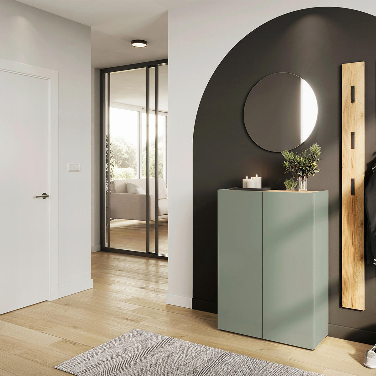 GARDEROBE 3-teilig  in 104/200/33 cm  - Eichefarben/Grün, Design, Glas/Holzwerkstoff (104/200/33cm) - Germania