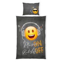 DEČJA POSTELJINA EMOT!X 140/200 cm renforcé tkanina siva, crna, tamnožuta, tamnonarandžasta  - siva/tamnožuta, Konvencionalno, tekstil (140/200cm)