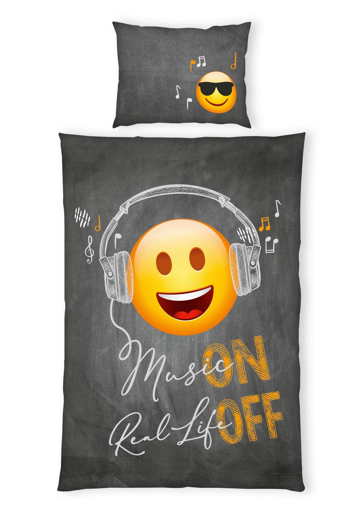 DEČJA POSTELJINA EMOT!X 140/200 cm renforcé tkanina siva, crna, tamnožuta, tamnonarandžasta  - siva/tamnožuta, Konvencionalno, tekstil (140/200cm)