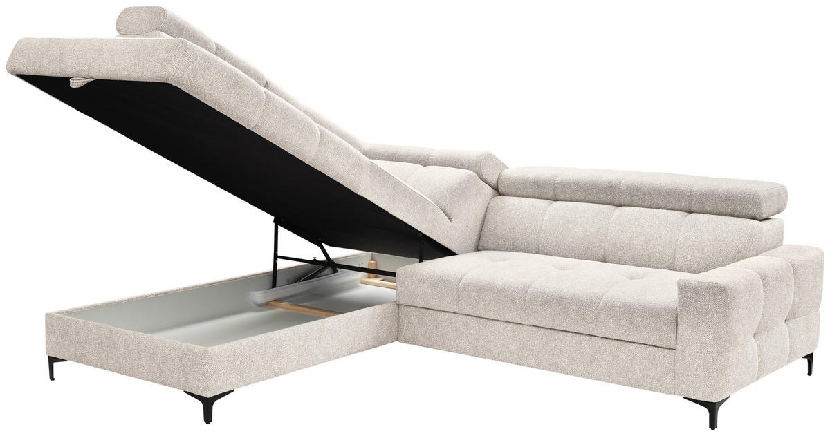 ECKSOFA in Struktur Creme  - Creme/Schwarz, Modern, Textil/Metall (212/254cm) - Carryhome