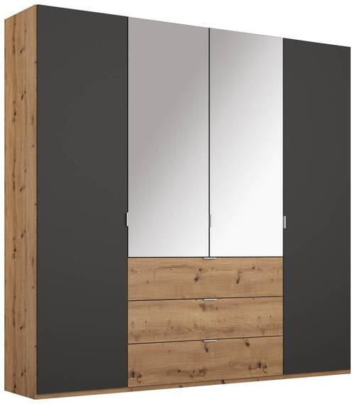 DREHTÜRENSCHRANK 4-türig Graphitfarben, Eichefarben - Eichefarben/Alufarben, Trend, Glas/Holzwerkstoff (201/223/60cm) - Stylife