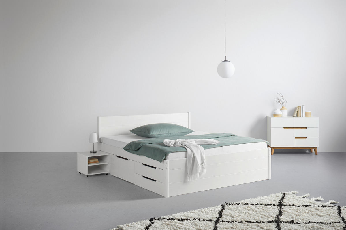 Stauraumbett   160/200 cm   bijela  - bijela/prirodne boje, Konvencionalno, drvo (160/200cm) - Zandiara
