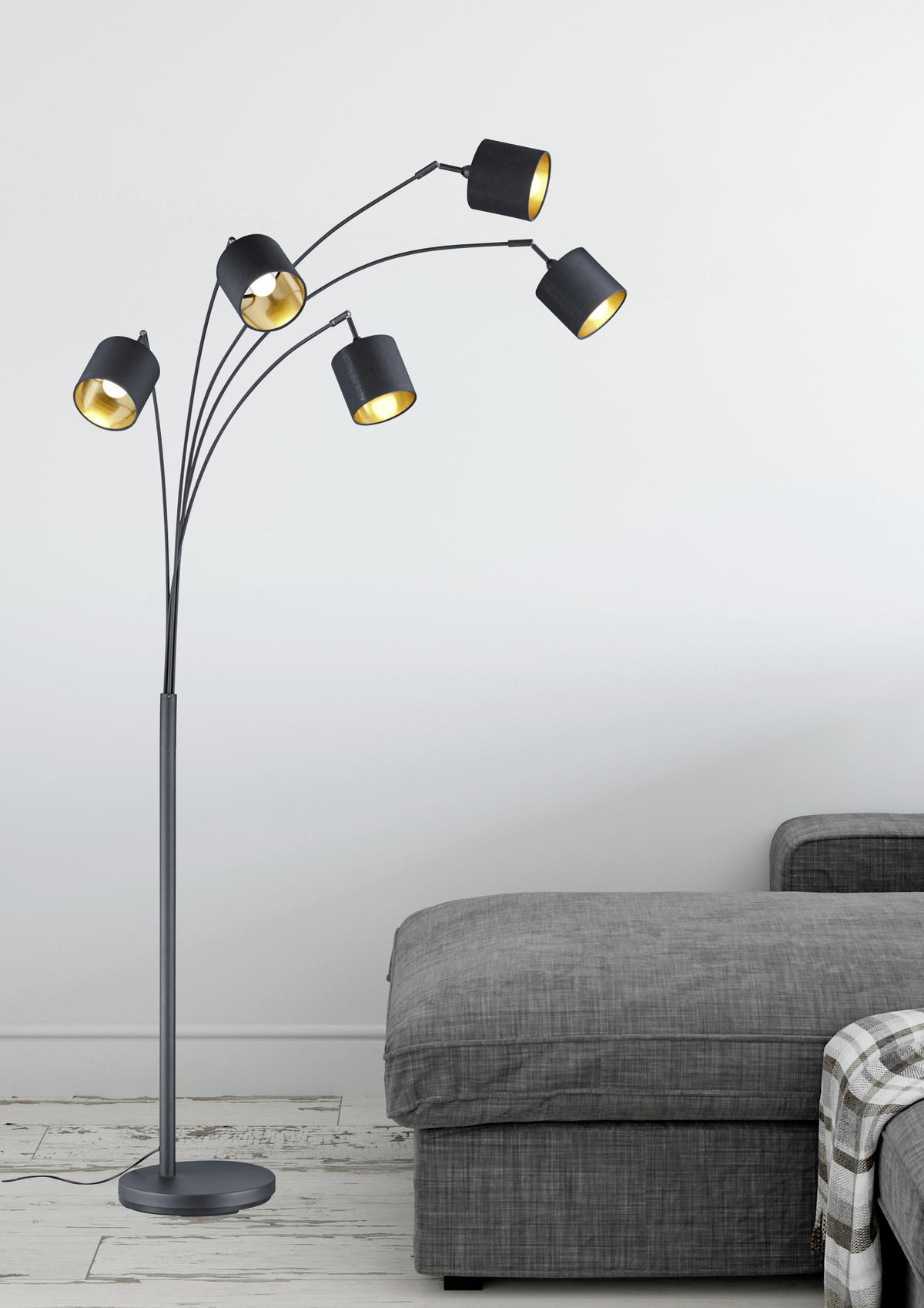 OBLÚKOVÁ LAMPA, 71,5/200 cm  - čierna/zlatá, Lifestyle, kov/textil (71,5/200cm)