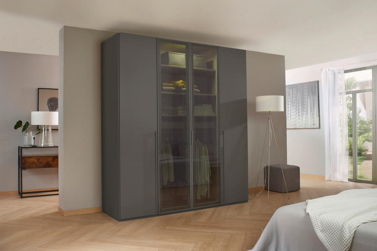 DREHTÜRENSCHRANK 201/223/60 cm 4-türig Graphitfarben, Grau  - Graphitfarben/Grau, Trend, Glas/Holzwerkstoff (201/223/60cm) - Novel