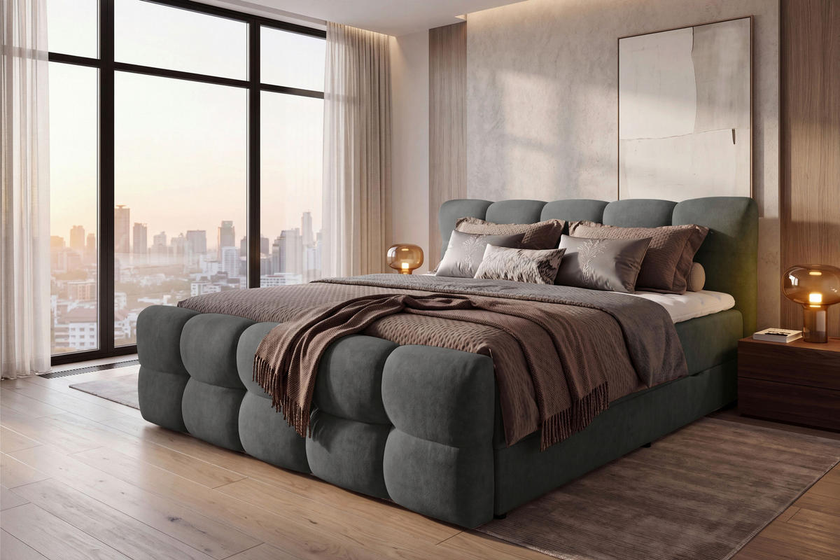 FAMILIENBETT - Anthrazit, Design, Textil (220/200cm) - Moderano