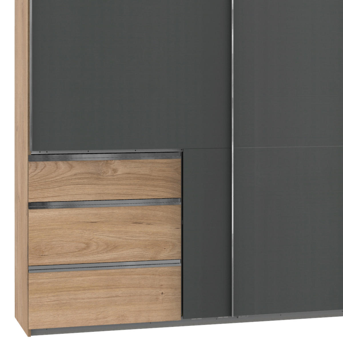 SCHWEBETÜRENSCHRANK 350,00/216,00/65,00 cm 4-türig Graphitfarben, Eichefarben  - Chromfarben/Eichefarben, Basics, Holzwerkstoff/Metall (350,00/216,00/65,00cm) - MID.YOU