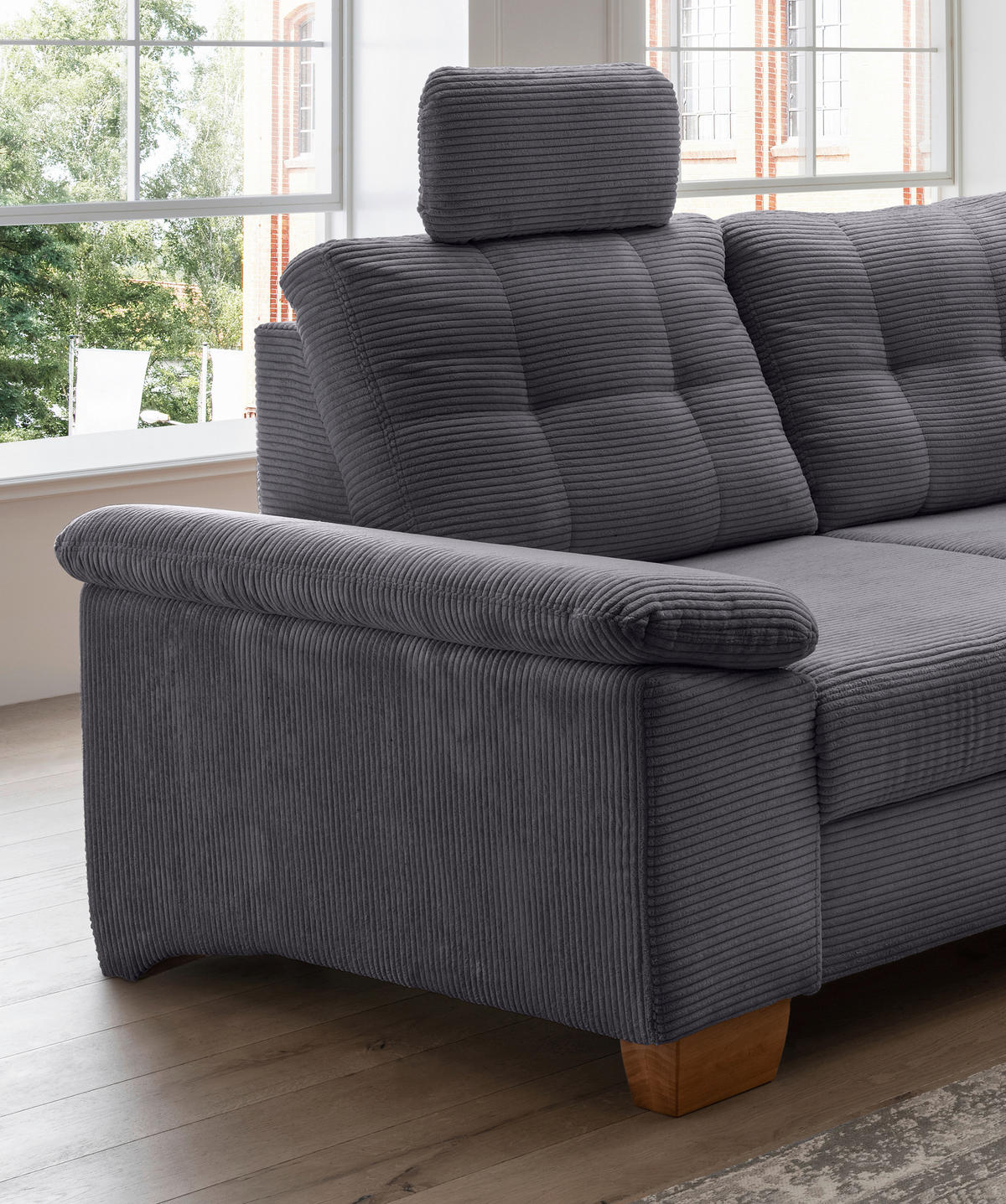 ECKSOFA in Cord Grau  - Naturfarben/Grau, Modern, Holz/Textil (270/176cm) - Livetastic