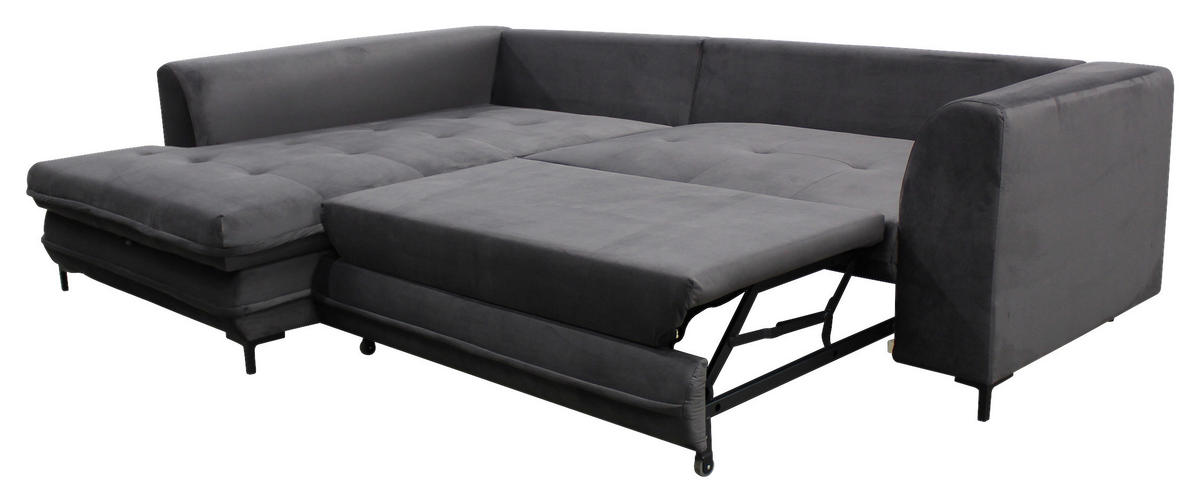 ECKSOFA in Velours Grau  187/277 cm  - Schwarz/Grau, Design, Textil/Metall (187/277cm) - Livetastic
