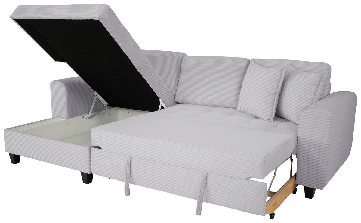 ECKSOFA MORITZ Taupe Cord Zierkissen, Bettkasten  - Taupe, Trend, Textil (155/265cm) - P & B