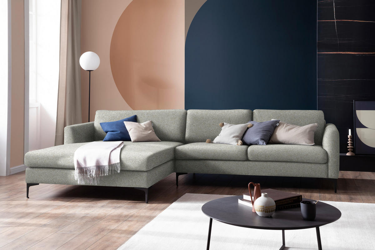 ECKSOFA in Flachgewebe Taupe  195/310 cm  - Taupe/Schwarz, Design, Textil/Metall (195/310cm) - Schöner Wohnen