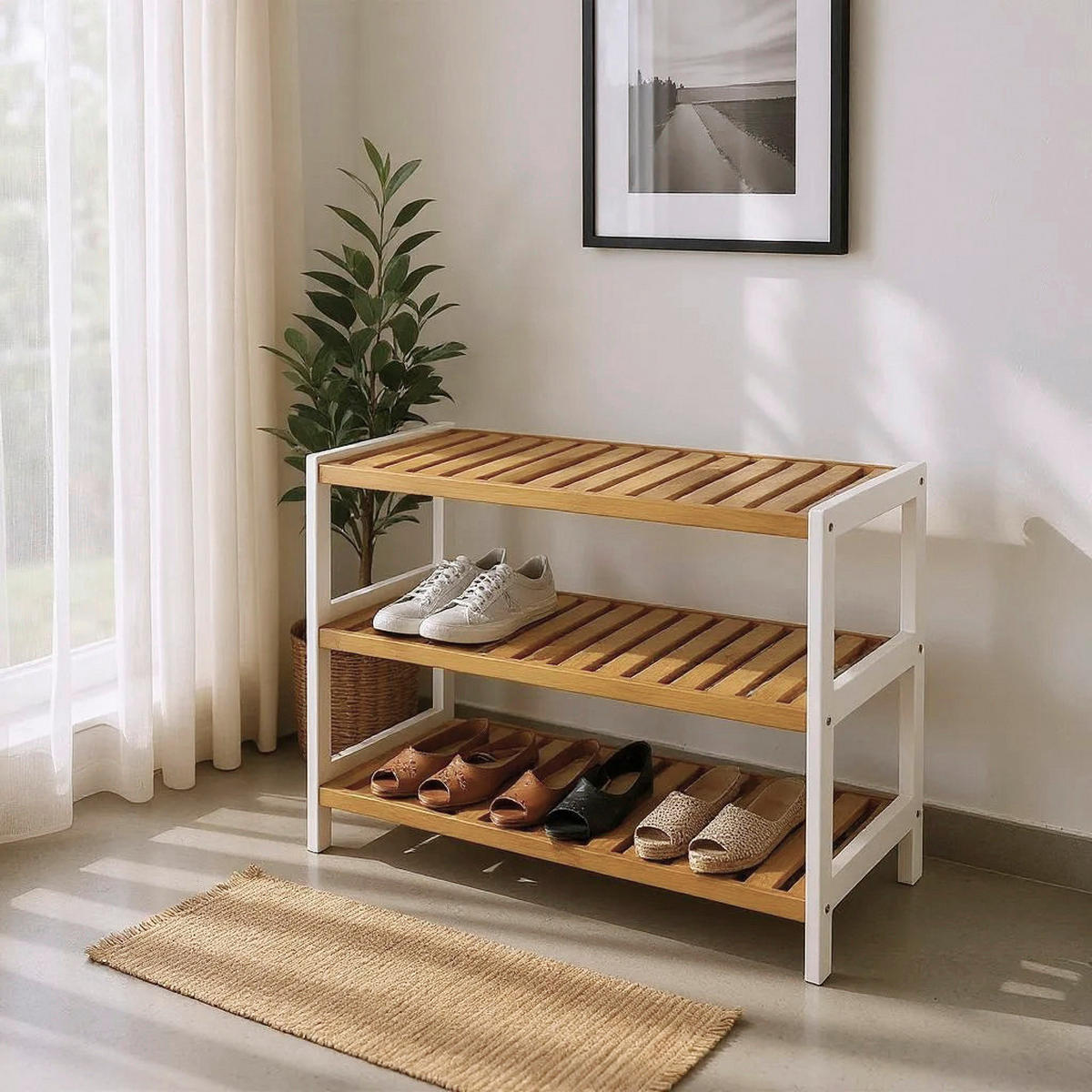 REGÁL, prírodná farba, biela, bambus, 70/54/26 cm - biela/prírodná farba, Design, drevo/kompozitné drevo (70/54/26cm)