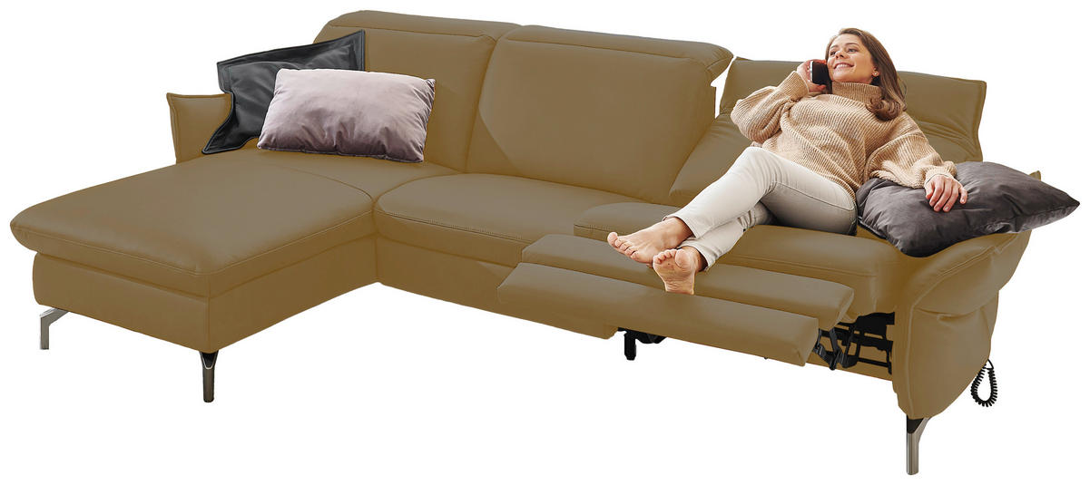 ECKSOFA in Lederlook (vegan) Olivgrün  179/233 cm  - Olivgrün/Nickelfarben, MODERN, Textil/Metall (179/233cm) - Livetastic