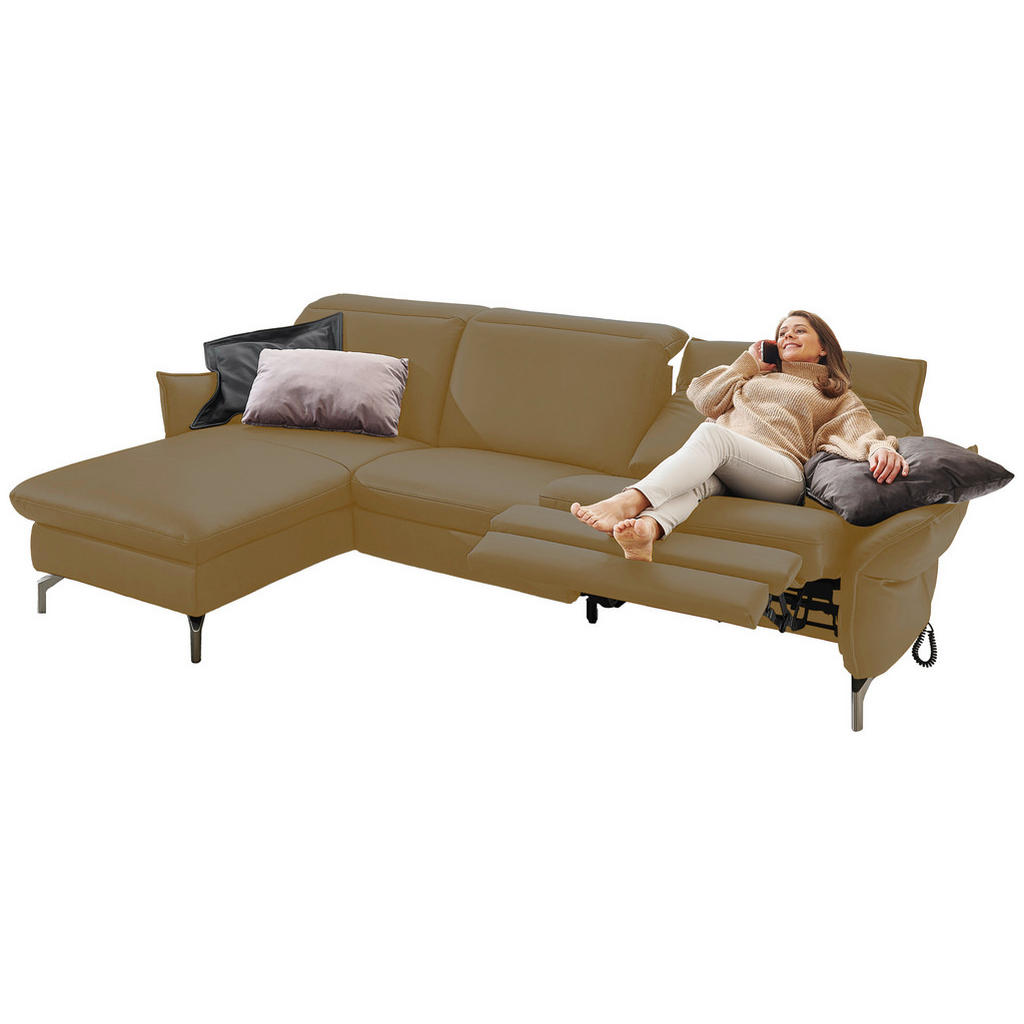 Thumbnail - Livetastic Ecksofa, Olivgrün, Textil, 4-Sitzer, Ottomane links, L-Form, 233x179 cm, Hocker erhältlich, motorische Relaxf...