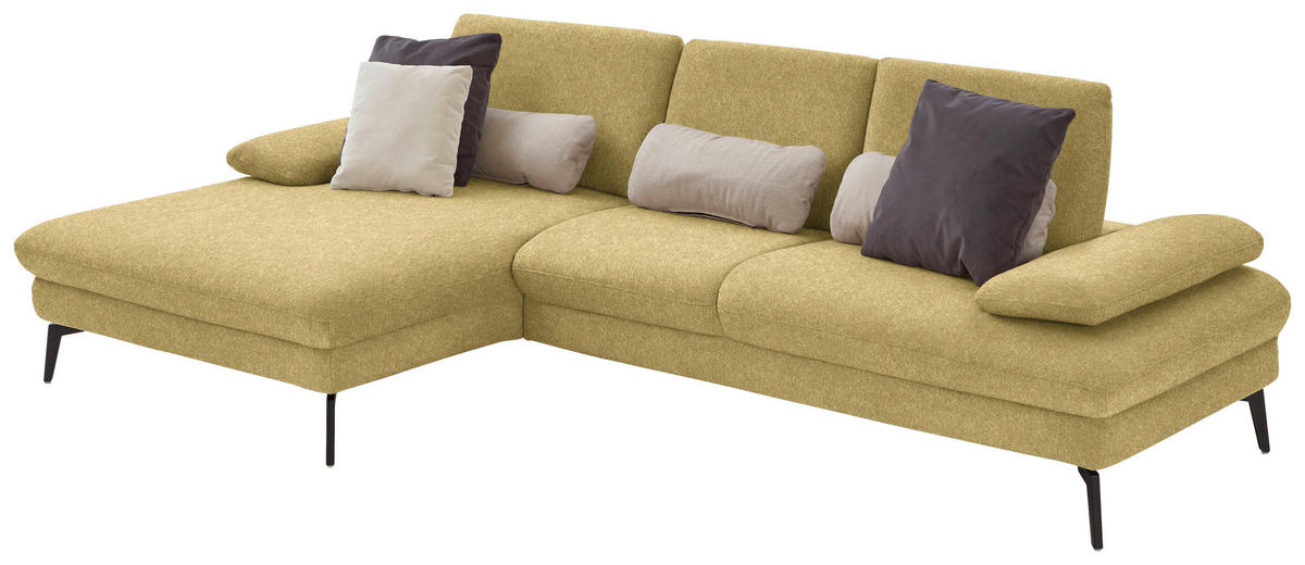ECKSOFA in Chenille, Mikrofaser Hellgrün  - Schwarz/Hellgrün, Design, Textil/Metall (157/299cm) - Dieter Knoll