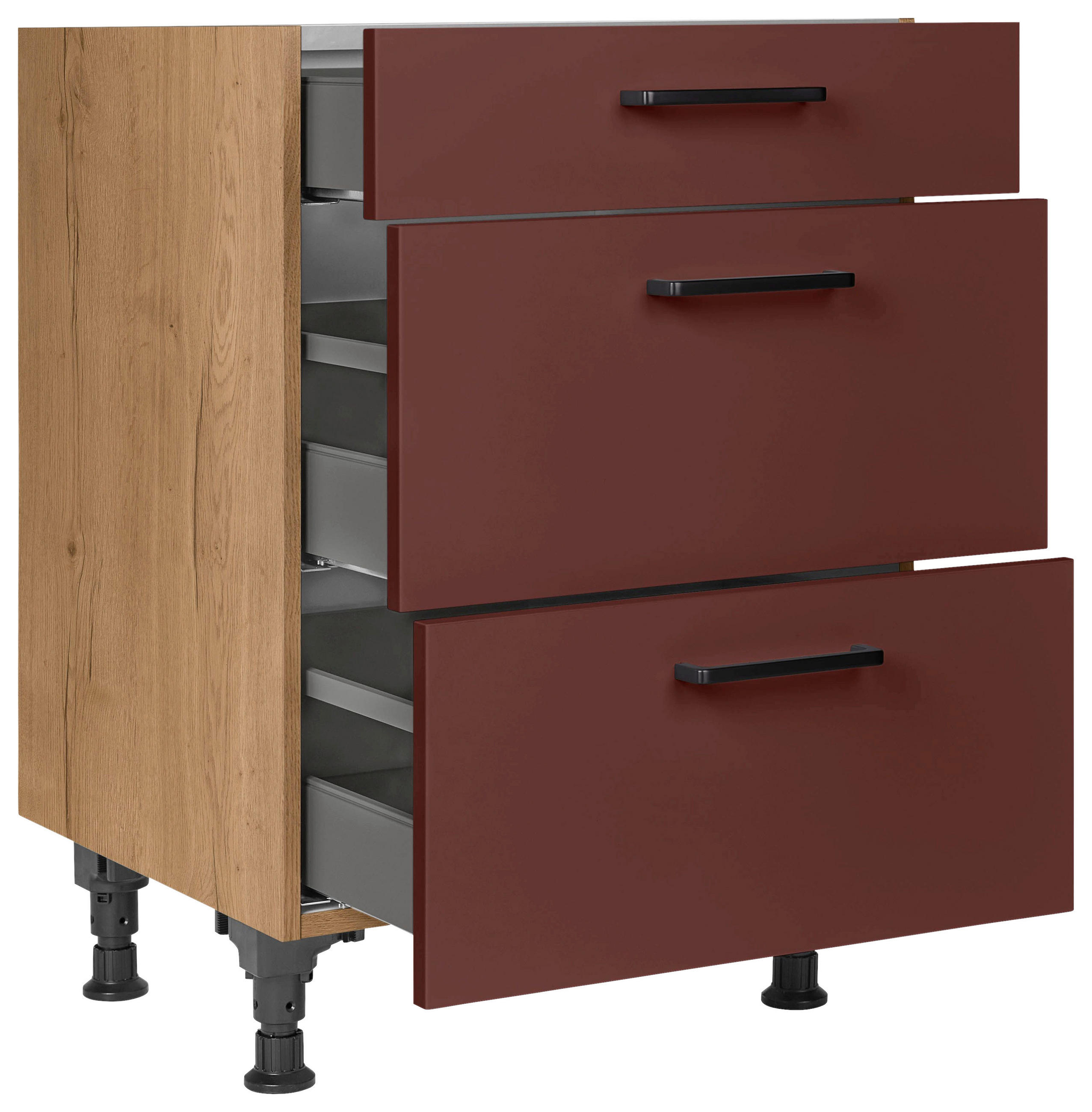 SCHUBKASTENUNTERSCHRANK 60/87/56 cm  in Rot, Eichefarben  - Eichefarben/Rot, MODERN, Holzwerkstoff/Metall (60/87/56cm) - Nobilia