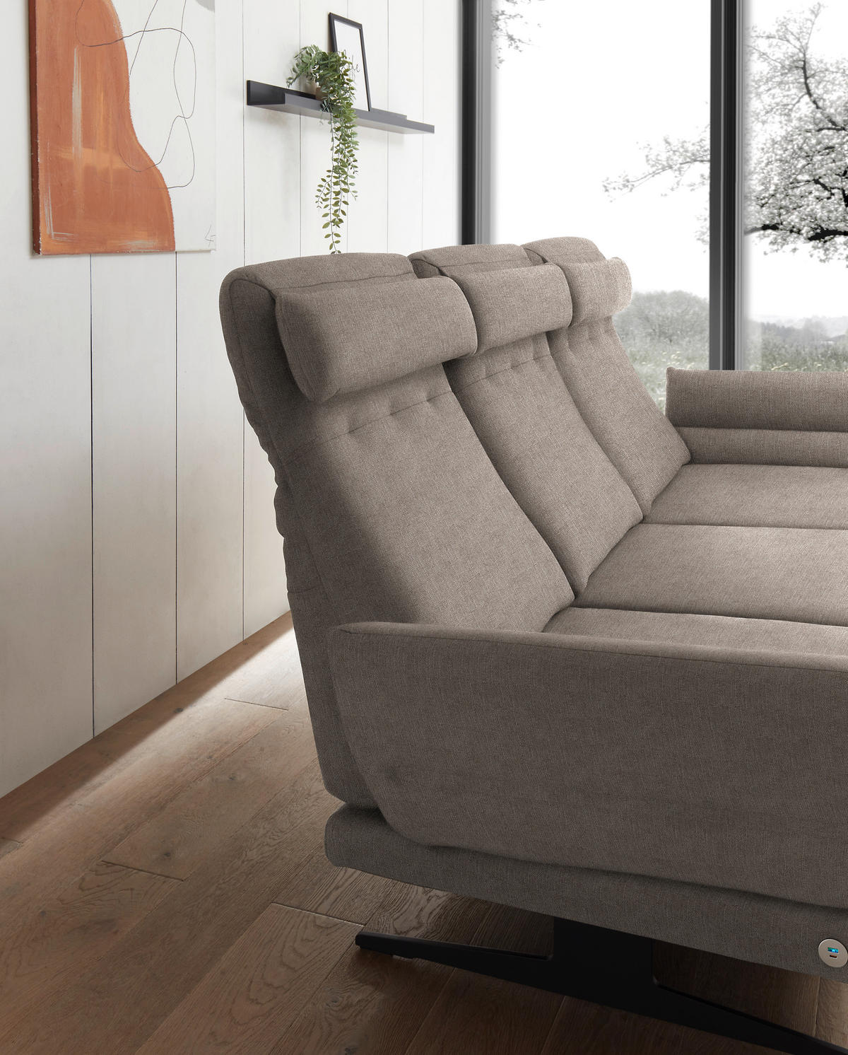 ECKSOFA in Flachgewebe Taupe  - Taupe/Schwarz, Design, Textil/Metall (279-327/176-217cm) - Dieter Knoll