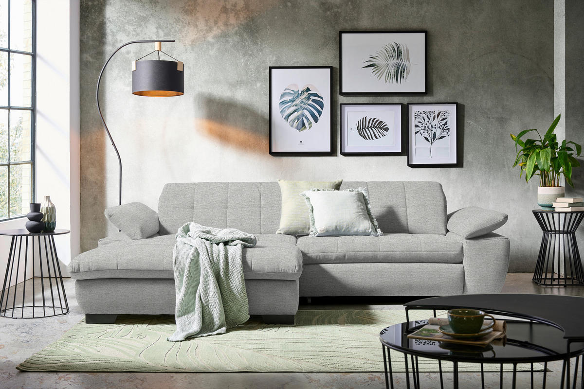 ECKSOFA in Webstoff Platinfarben  - Platinfarben/Schwarz, Design, Textil/Metall (180/265cm) - Carryhome