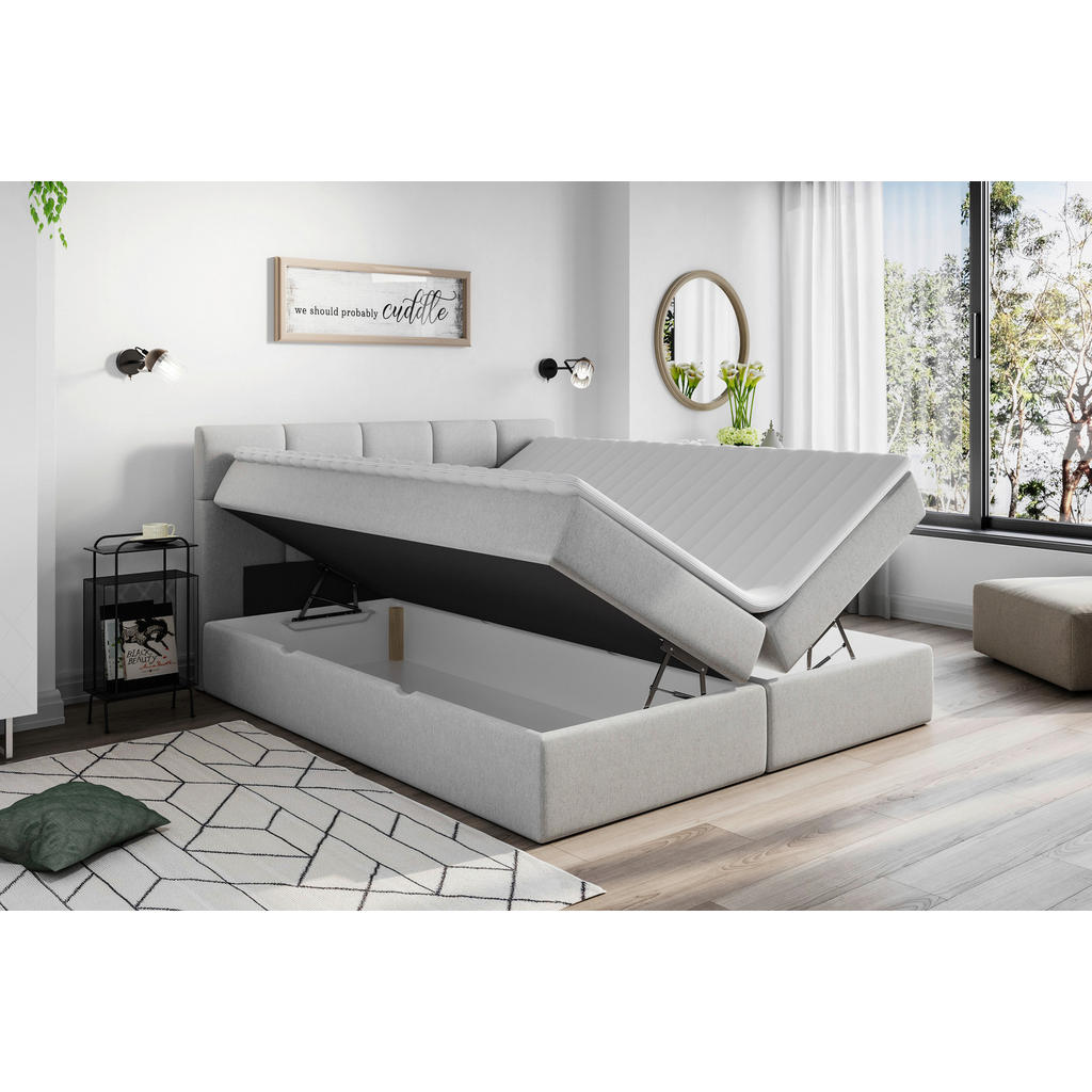 Thumbnail - Livetastic Boxbett, Hellgrau, Textil, H3, Höhe ca. 19 cm, 160x200 cm, Bettkasten, gepolstertes Kopfteil, Topper durchgeh...
