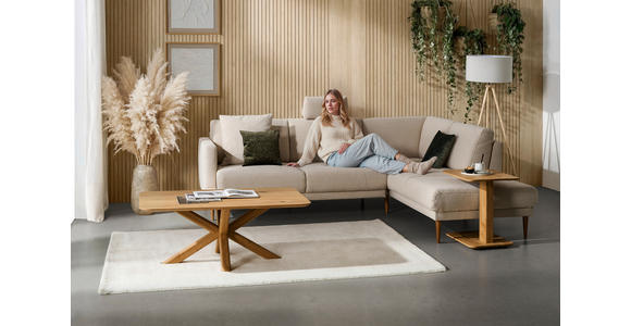 ECKSOFA  in Flachgewebe Beige  255/212 cm  - Eichefarben/Beige, KONVENTIONELL, Holz/Textil (255/212cm) - Valnatura