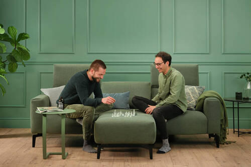 Dreisitzer inkl. Hocker in Samt Naturfarben  - Schwarz/Naturfarben, Design, Textil/Metall (250/86/86-94cm) - SENSOO