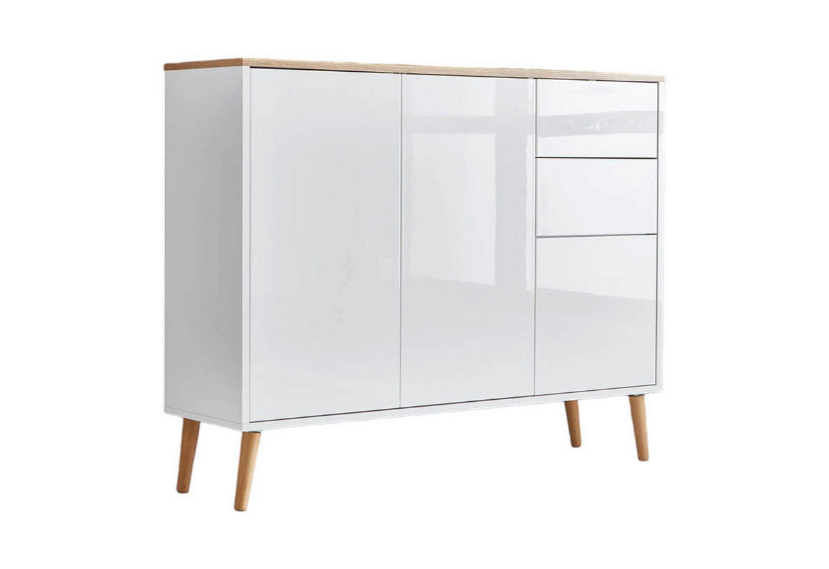 KOMODA, bílá, dub artisan, vysoce lesklá bílá, 105,5/86/33 cm - bílá/dub artisan, Moderní, dřevo/kompozitní dřevo (105,5/86/33cm) - MID.YOU