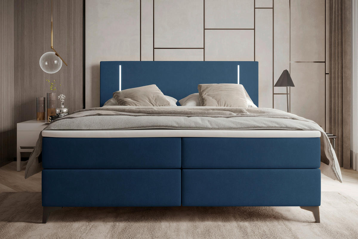 BOXBETT 160/200 cm  in Dunkelblau  - Schwarz/Dunkelblau, KONVENTIONELL, Textil/Metall (160/200cm) - Modante