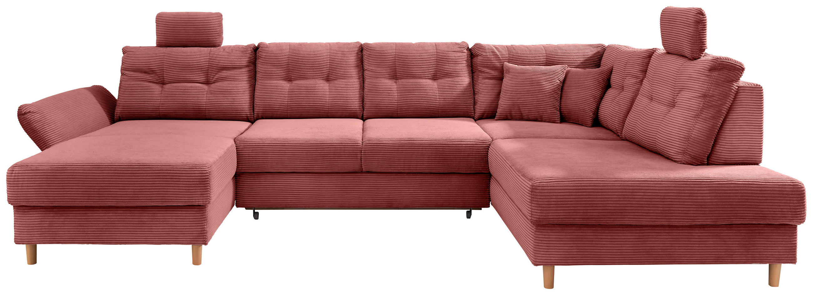 WOHNLANDSCHAFT Koralle Cord  - Koralle/Naturfarben, MODERN, Holz/Textil (176/338-352/206cm) - Livetastic