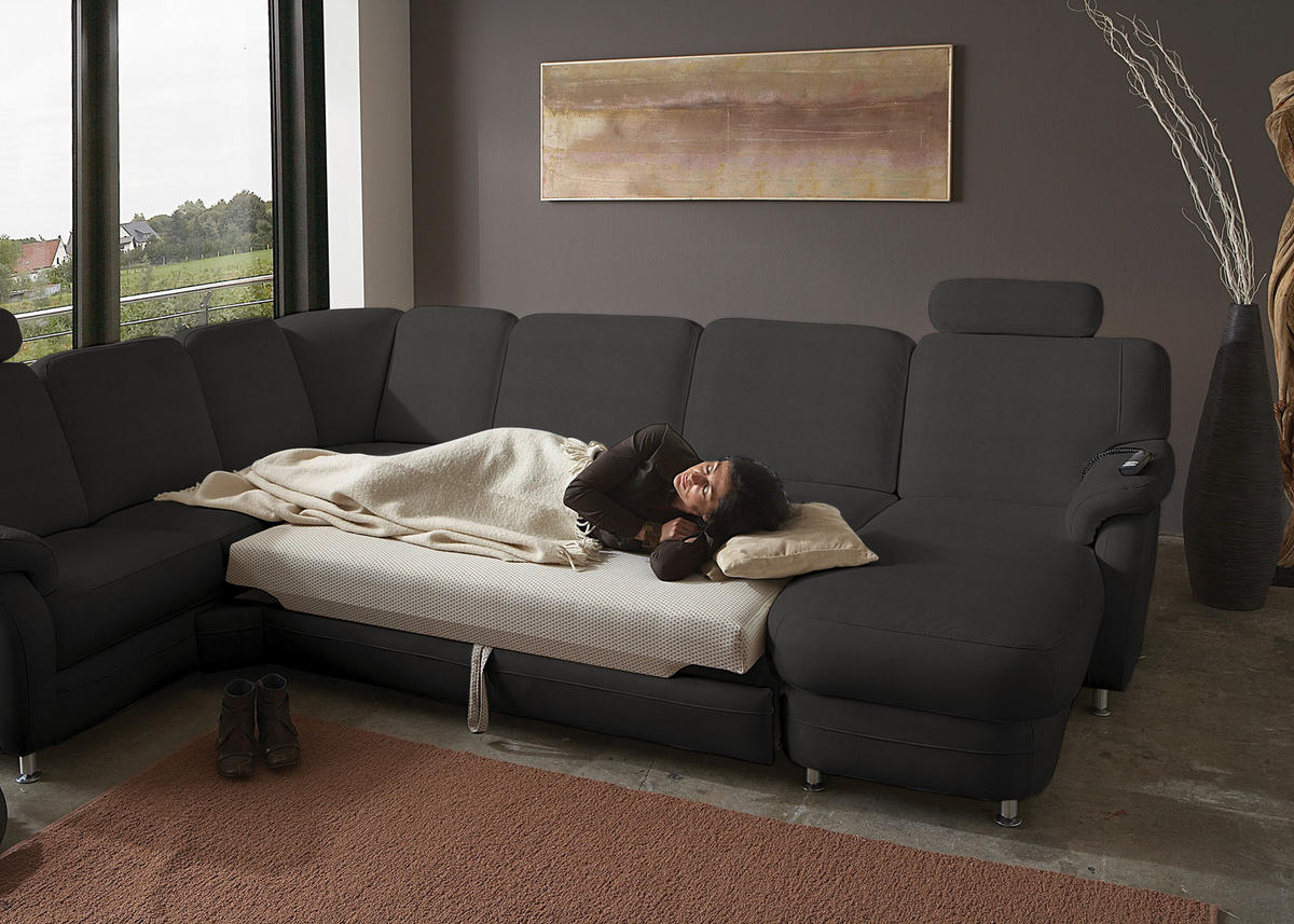 WOHNLANDSCHAFT Echtleder Dunkelgrau  - Dunkelgrau/Alufarben, Konventionell, Leder/Metall (239/329/165cm) - Beldomo Premium