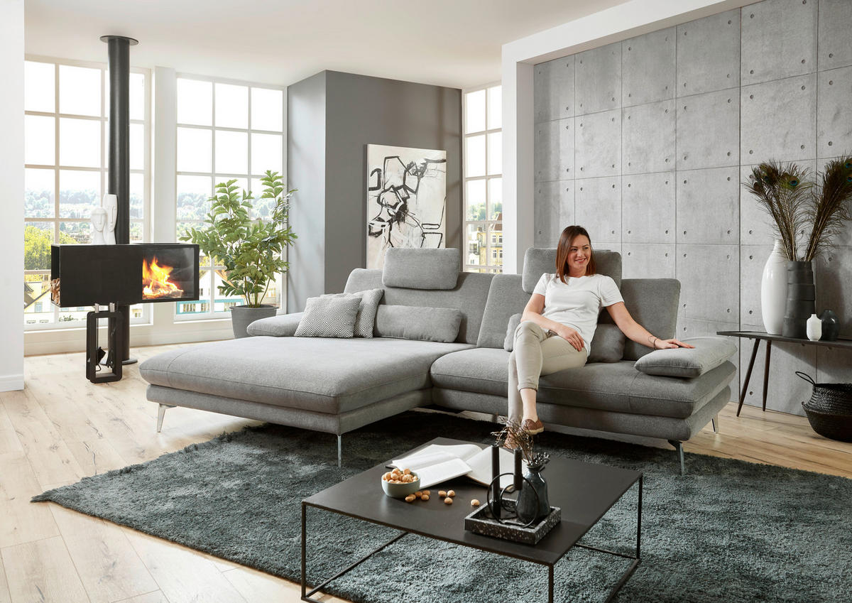 ECKSOFA in Webstoff Grau  - Schwarz/Grau, Design, Textil/Metall (180/284cm) - Dieter Knoll