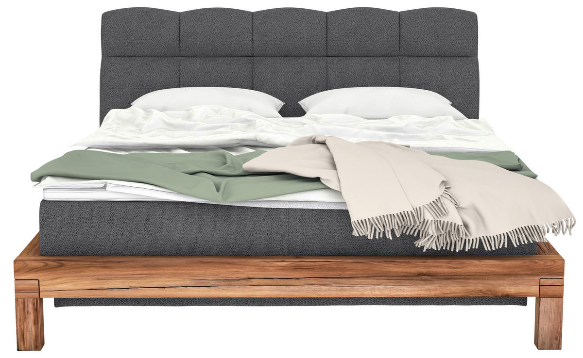 BOXSPRINGBETT 160/200 cm  in Anthrazit  - Anthrazit/Buchefarben, Natur, Holz/Textil (160/200cm) - Livetastic