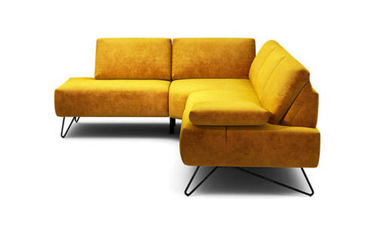 ECKSOFA in Samt Gelb  193/248-263 cm  - Gelb/Schwarz, Design, Textil/Metall (193/248-263cm) - SENSOO