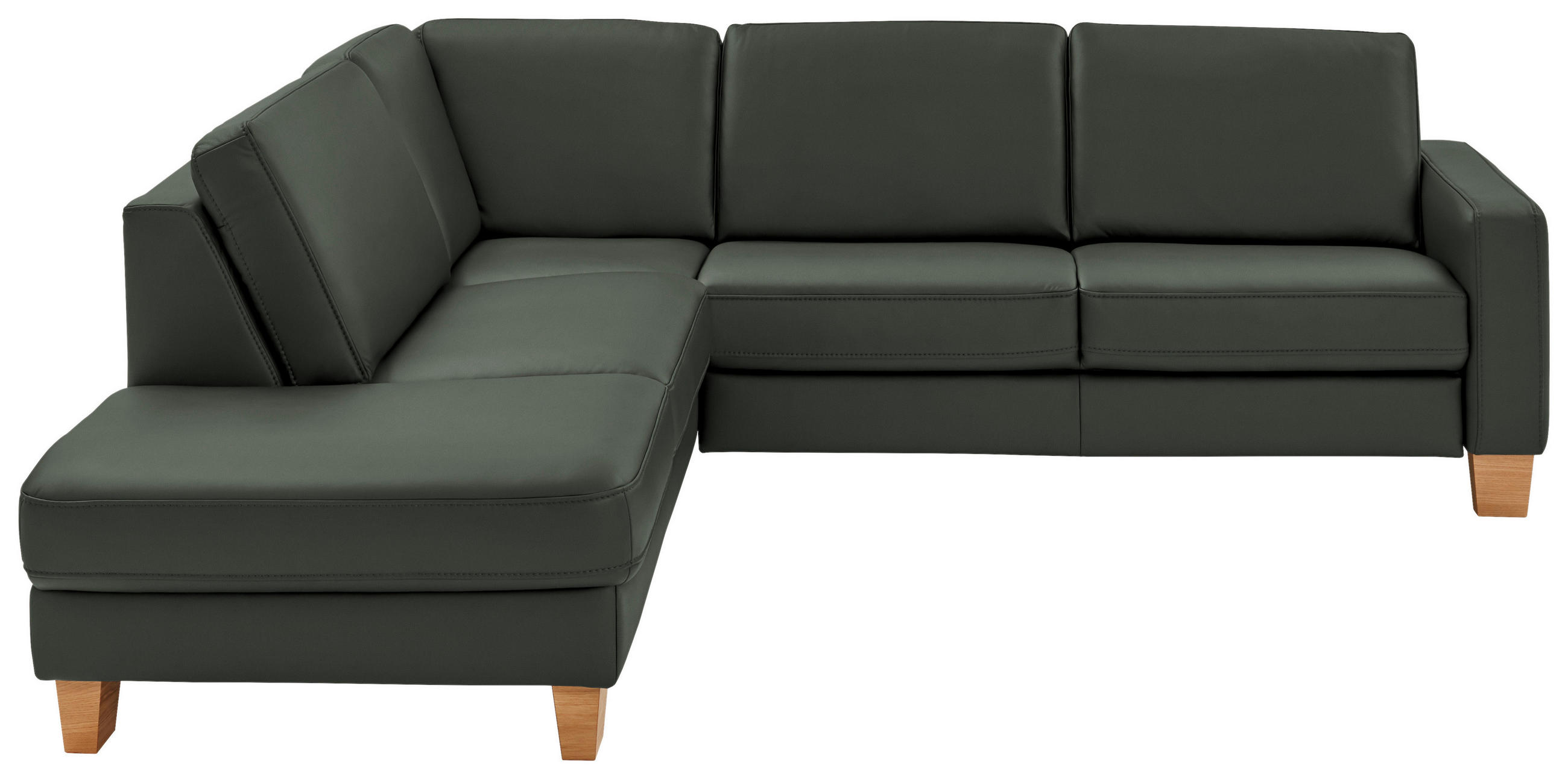 ECKSOFA Valdera in Echtleder Dunkelgrün  235/257 cm  - Eiche Bianco/Dunkelgrün, Natur, Leder/Holz (235/257cm) - Valdera