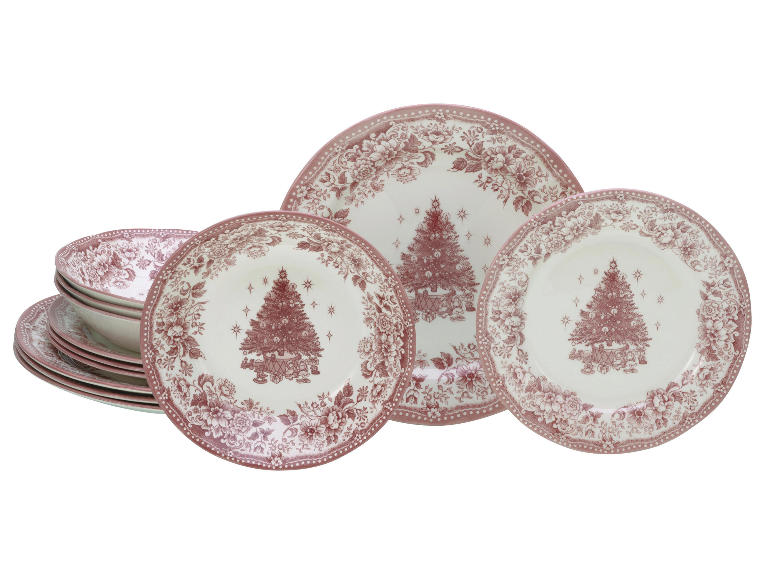 TAFELSERVICE Rot 12-teilig Tannenbaum  - Rot, Basics, Keramik - Creatable