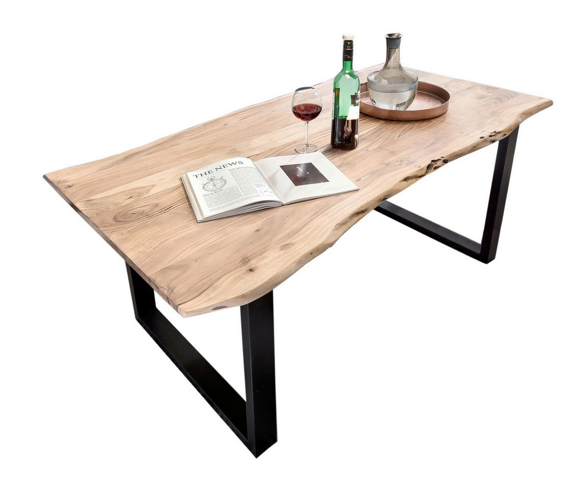 ESSTISCH 120/80/77 cm Echtholz  Holz, Metall rechteckig Naturfarben, Schwarz  - Schwarz/Naturfarben, MODERN, Holz/Metall (120/80/77cm) - MID.YOU