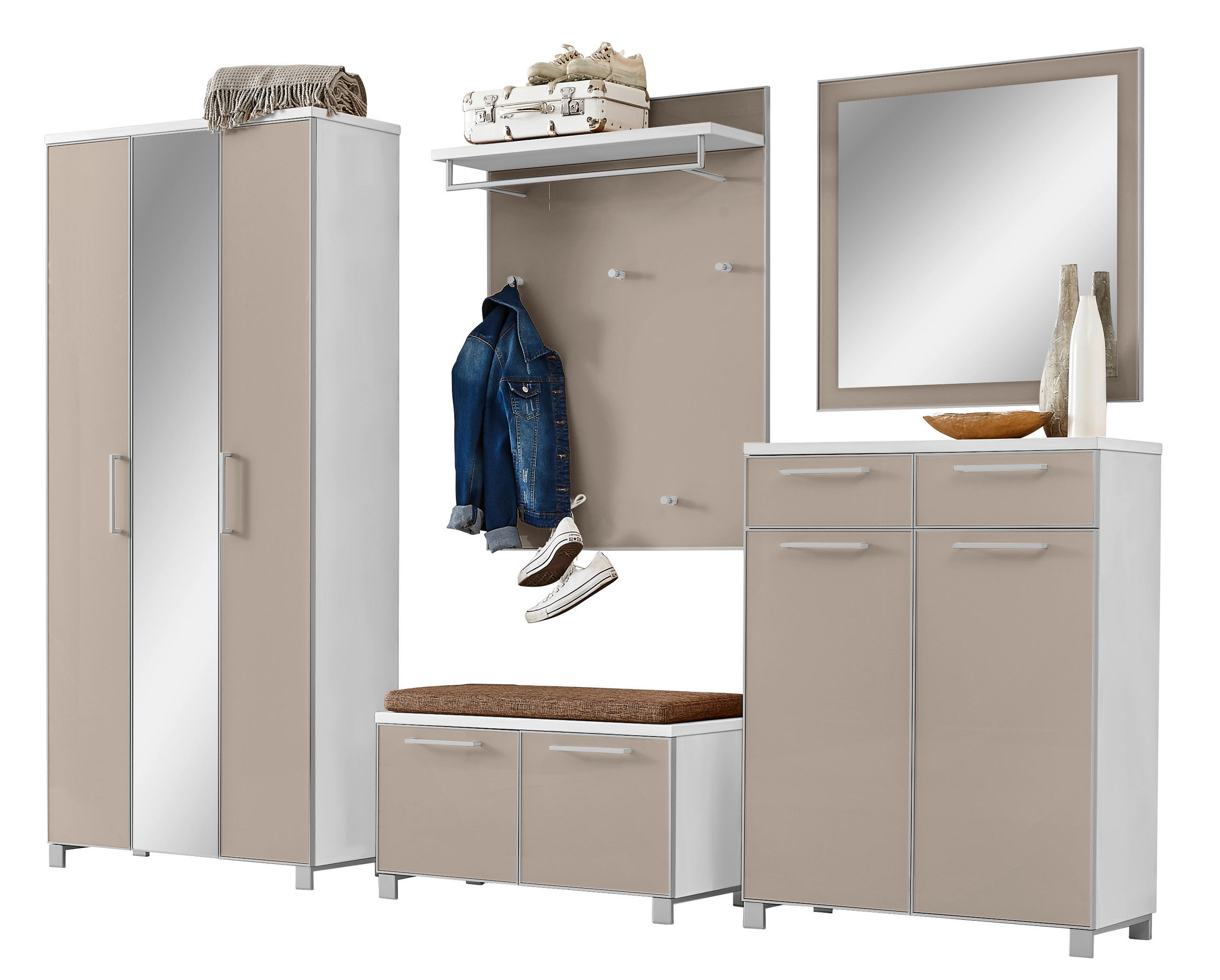 XXXLutz Garderobe Santina Weiß, Taupe, 265x195x40 cm