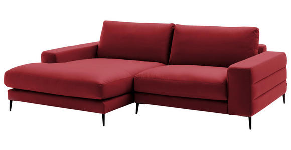 ECKSOFA  in Velours Rot Rücken echt  177/253 cm  - Rot/Schwarz, Design, Textil/Metall (177/253cm) - Dieter Knoll