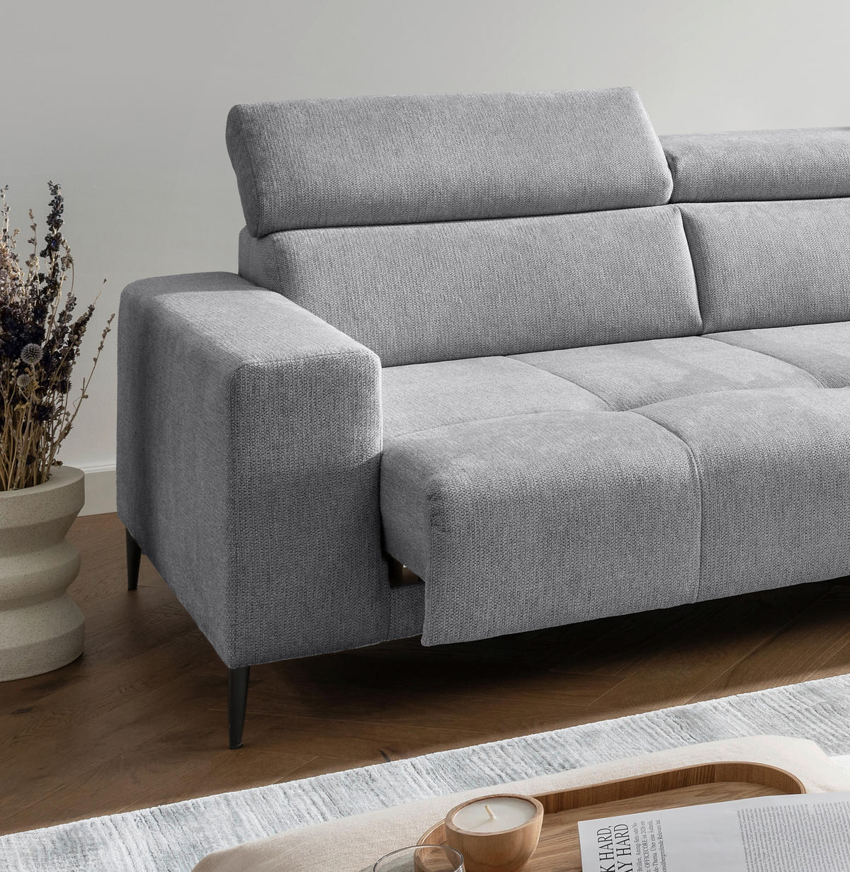 ECKSOFA INTERA in Chenille Silberfarben  305/225 cm  - Silberfarben/Schwarz, KONVENTIONELL, Textil/Metall (305/225cm) - Livetastic