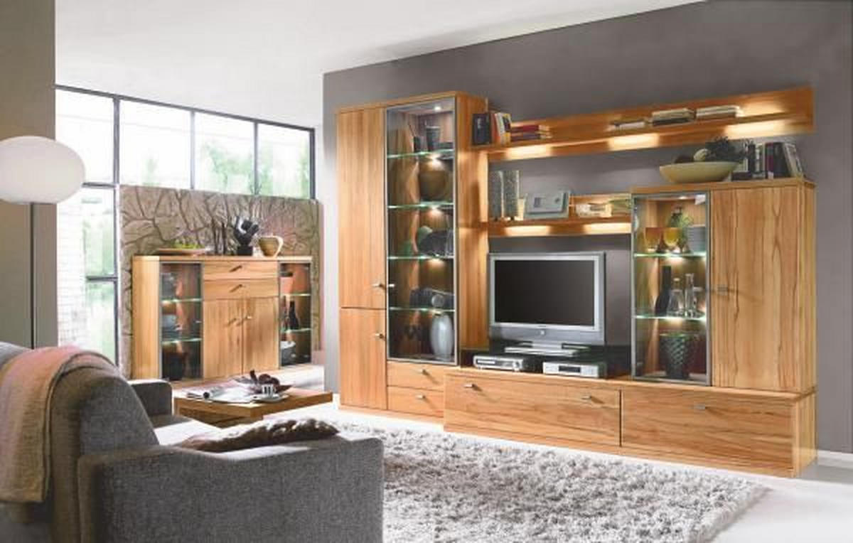 WOHNWAND Icano  in Buchefarben  315/219,6/55,1 cm  - Buchefarben/Schwarz, KONVENTIONELL, Glas/Holz (315/219,6/55,1cm) - Invivus