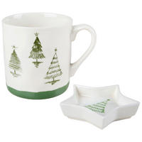 KAFFEKOPP MED FAT    - vit/grön, Lifestyle, keramik - X-Mas