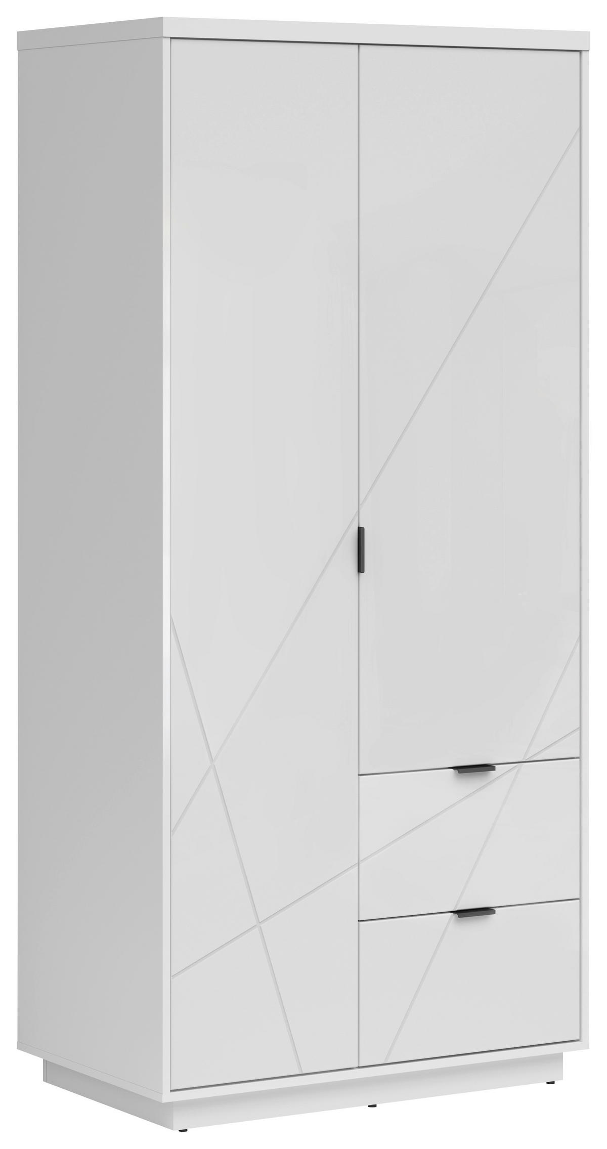 DREHTÜRENSCHRANK 94/200,5/56,5 cm,  in Weiß Hochglanz, Weiß, 2-türig  - Weiß Hochglanz/Schwarz, MODERN, Holzwerkstoff/Metall (94/200,5/56,5cm) - MID.YOU