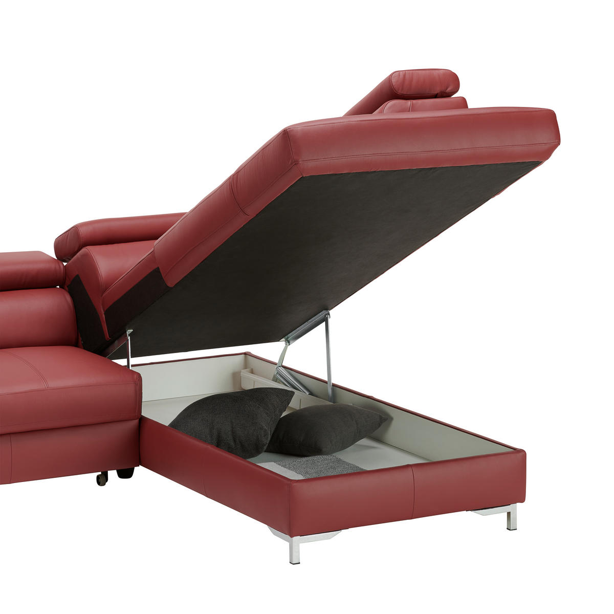 ECKSOFA in Echtleder Bordeaux  268/213 cm  - Chromfarben/Bordeaux, Design, Leder/Metall (268/213cm) - Stylife