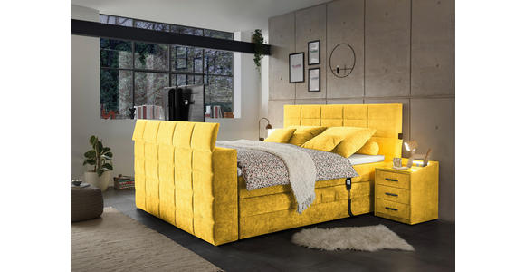 BOXSPRINGBETT 180/200 cm,  in Gelb, Matratze, Topper, motorische Verstellbarkeit, Fernbedienung, unterschiedliche Matratzenhärtegrade je Bettseite, Wendematratze mit unterschiedlichen Härtegraden, H2 + H3 = mittel + fest  - Gelb, KONVENTIONELL, Textil (18