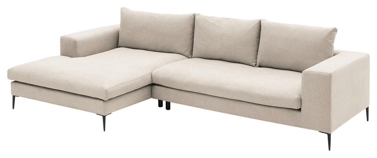 ECKSOFA in Webstoff Beige  - Beige/Schwarz, Design, Textil/Metall (170/275cm) - Trendmanufaktur